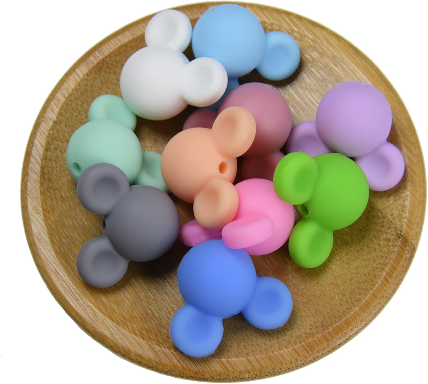 50 cuentas de silicona para cabeza de ratón de dibujos animados, cuentas espaciadoras de cabeza de animal, cuentas sueltas de silicona coloridas,