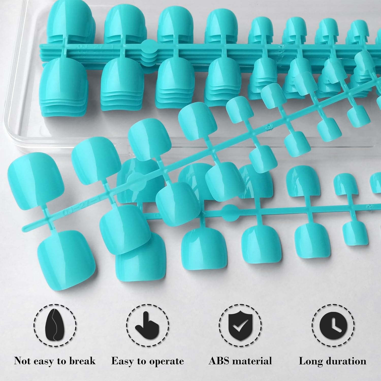 LoveOurHome 240 uñas postizas de color a presión, cobertura completa, uñas postizas brillantes, cortas, cuadradas, azules, uñas postizas francesas,