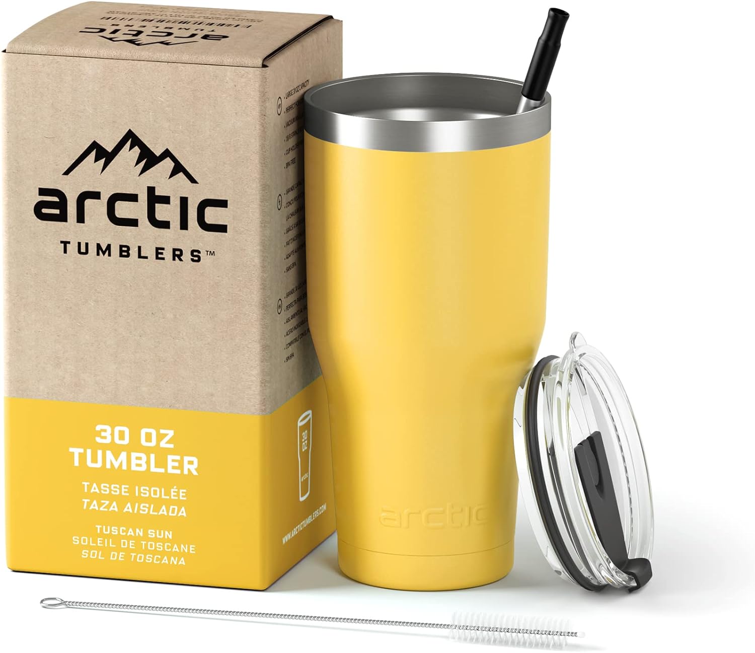 Arctic Tumblers Vaso con aislamiento solar toscano de 30 onzas con popote y limpiador, mantiene la temperatura hasta 24 horas, tapa a prueba de