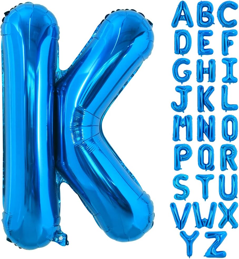 TONIFUL Globos grandes de 40 pulgadas con letras K azules gigantes del alfabeto, globos grandes de Mylar para decoración de fiestas de cumpleaños,