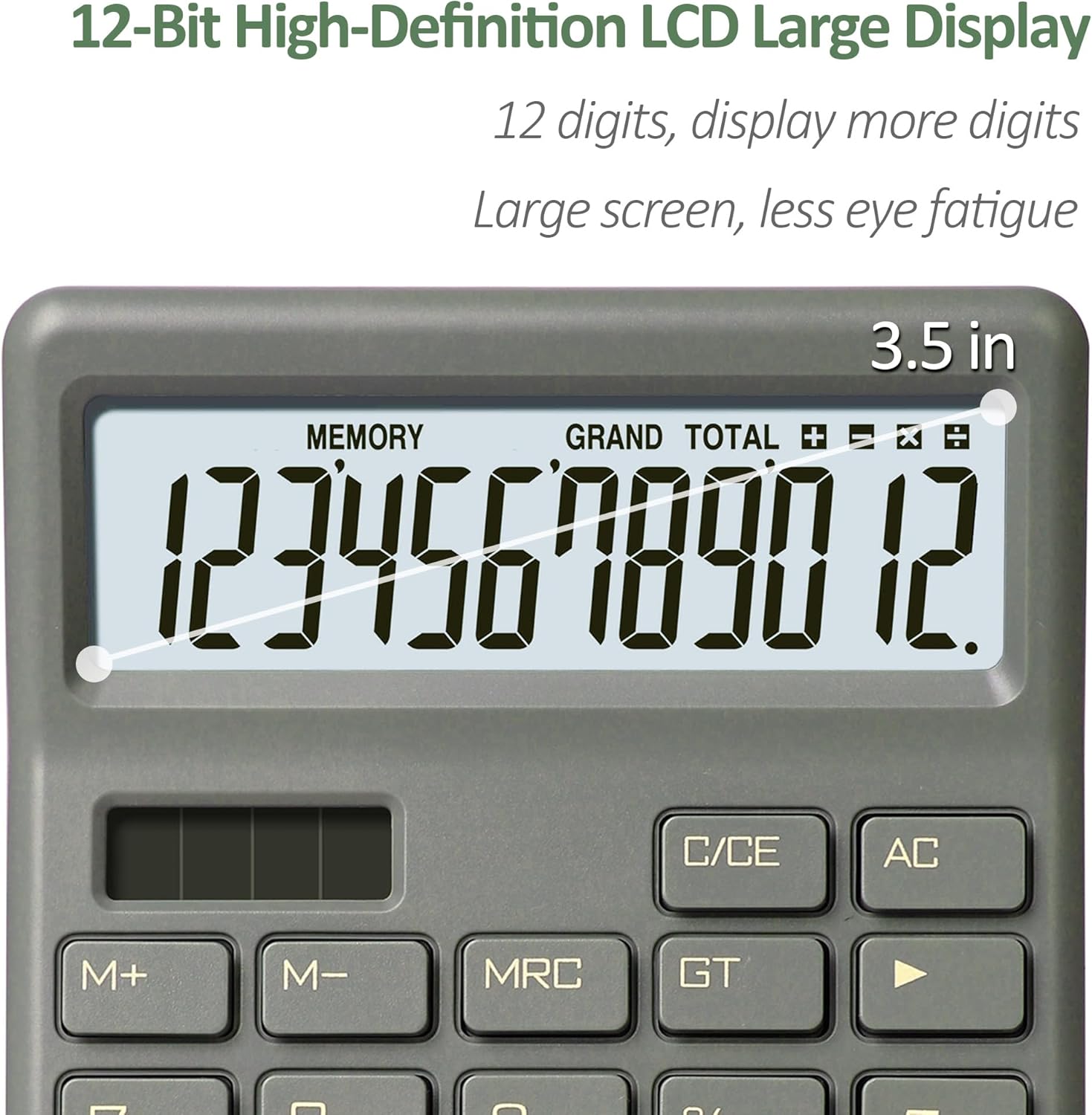 Calculadora estándar de 12 dígitos, batería de doble potencia de escritorio verde y solar, calculadoras de escritorio con pantalla LCD grande,