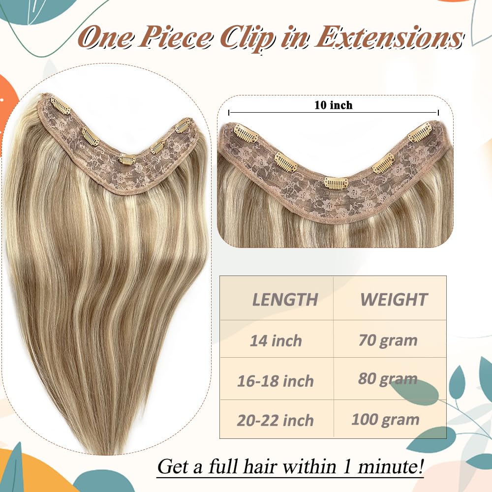 Extensiones de cabello humano real con clip, de una pieza, sin costuras, de color rubio beige a rubio platino, extensiones de cabello humano Remy de