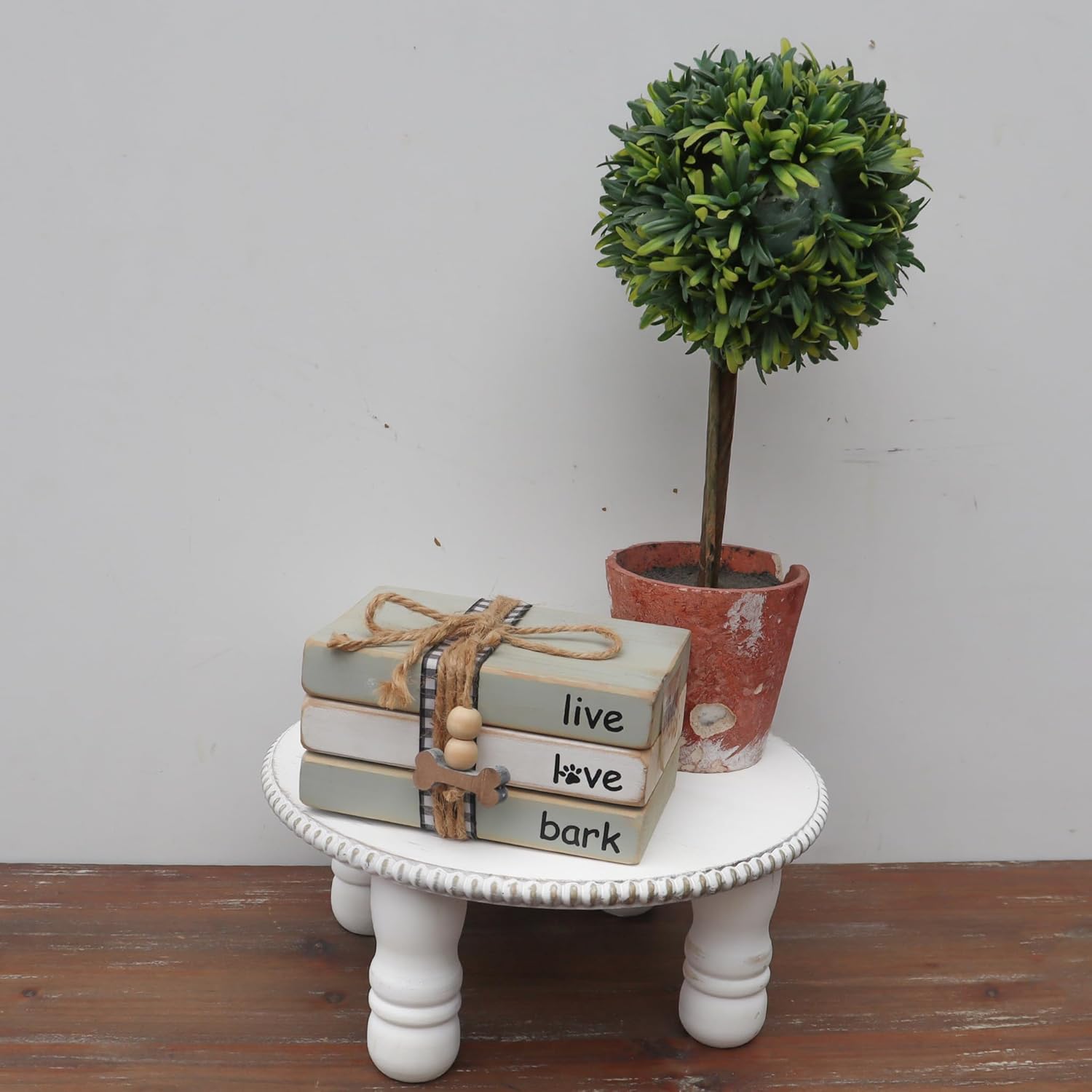 Taburetes de madera maciza, taburete redondo para plantas con cuentas de madera, soporte para maceta, soporte de pedestal de madera decorativo para