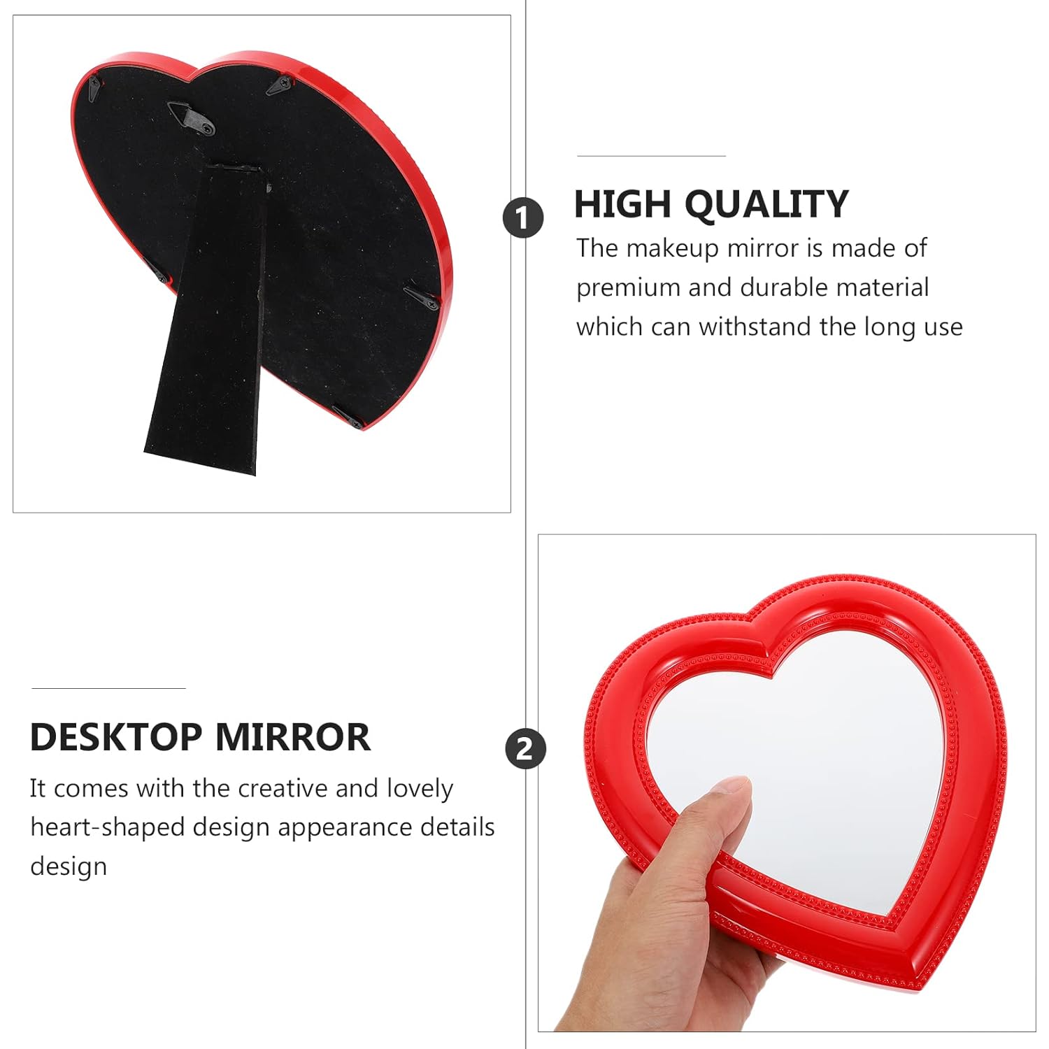 Beaupretty Espejo de maquillaje de corazón, 1 unidad, espejo de maquillaje de amor, espejo decorativo de corazón para niña, espejo colgante de