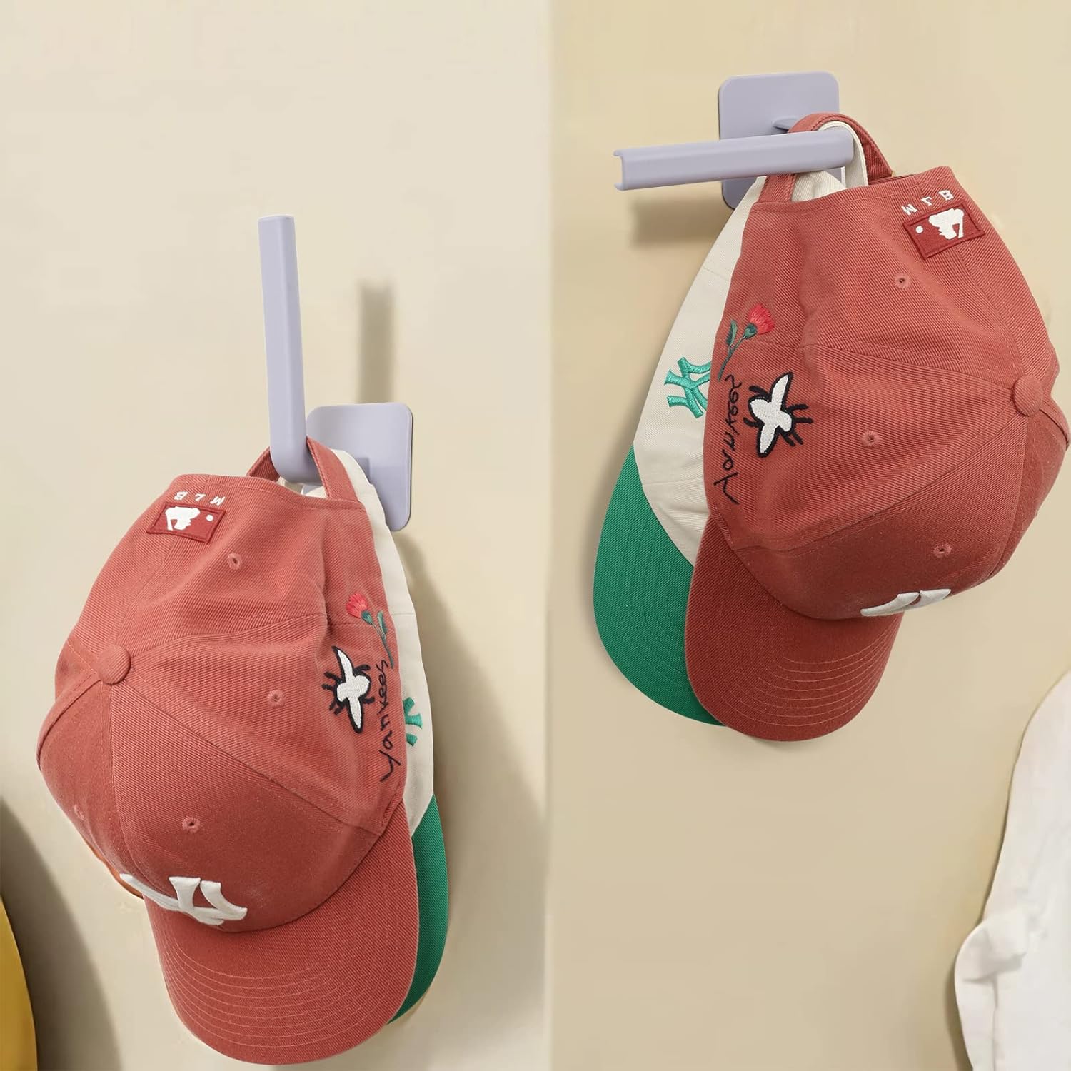 Perchero para gorras de béisbol, ganchos adhesivos para sombreros para pared, organizador de gorras de béisbol, sin perforaciones, soporte fuerte