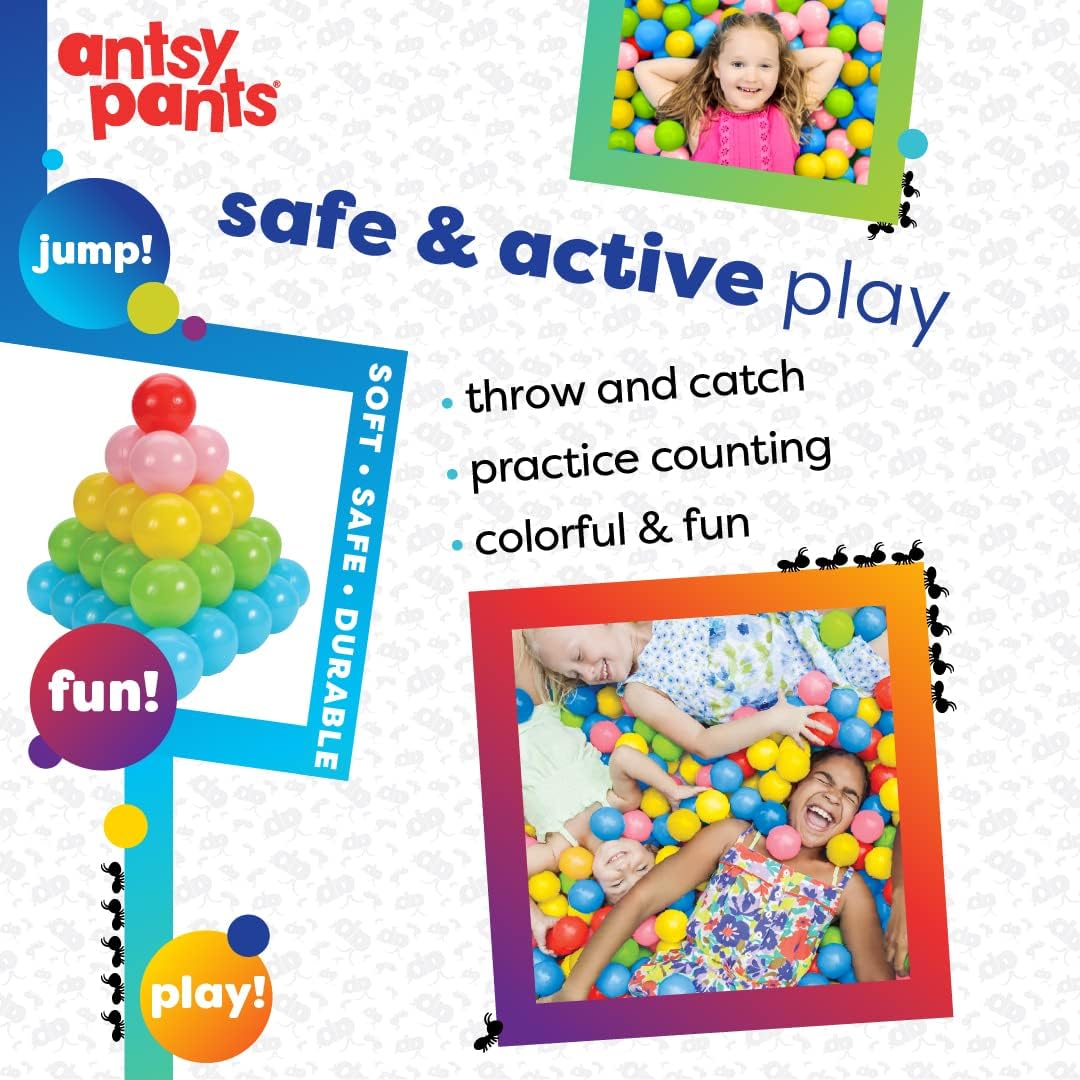 Flybar Pantalones Antsy  Pelotas para pozo de bolas, pozo de pelotas para niños pequeños de 1 a 3 años, materiales no tóxicos, ligeros, 5 colores,