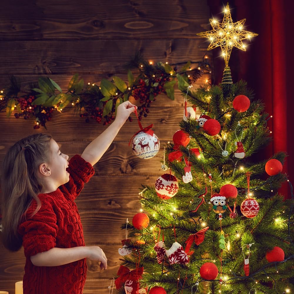 DULEFUN Decoración para árbol de Navidad iluminada de 13.5 pulgadas con 20 luces LED, adorno para árbol de Navidad para Año Nuevo, vacaciones,