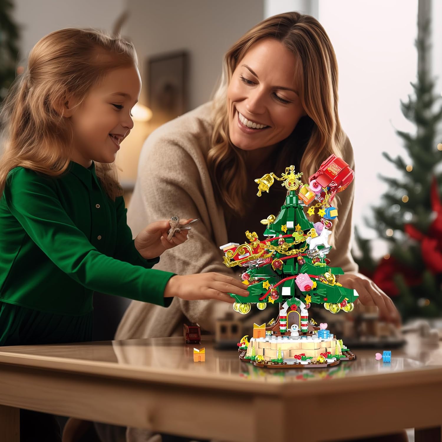 Juego de bloques de construcción de árbol de Navidad, 1124 piezas de ladrillos de construcción de Navidad, juguete de regalo de Navidad o cumpleaños