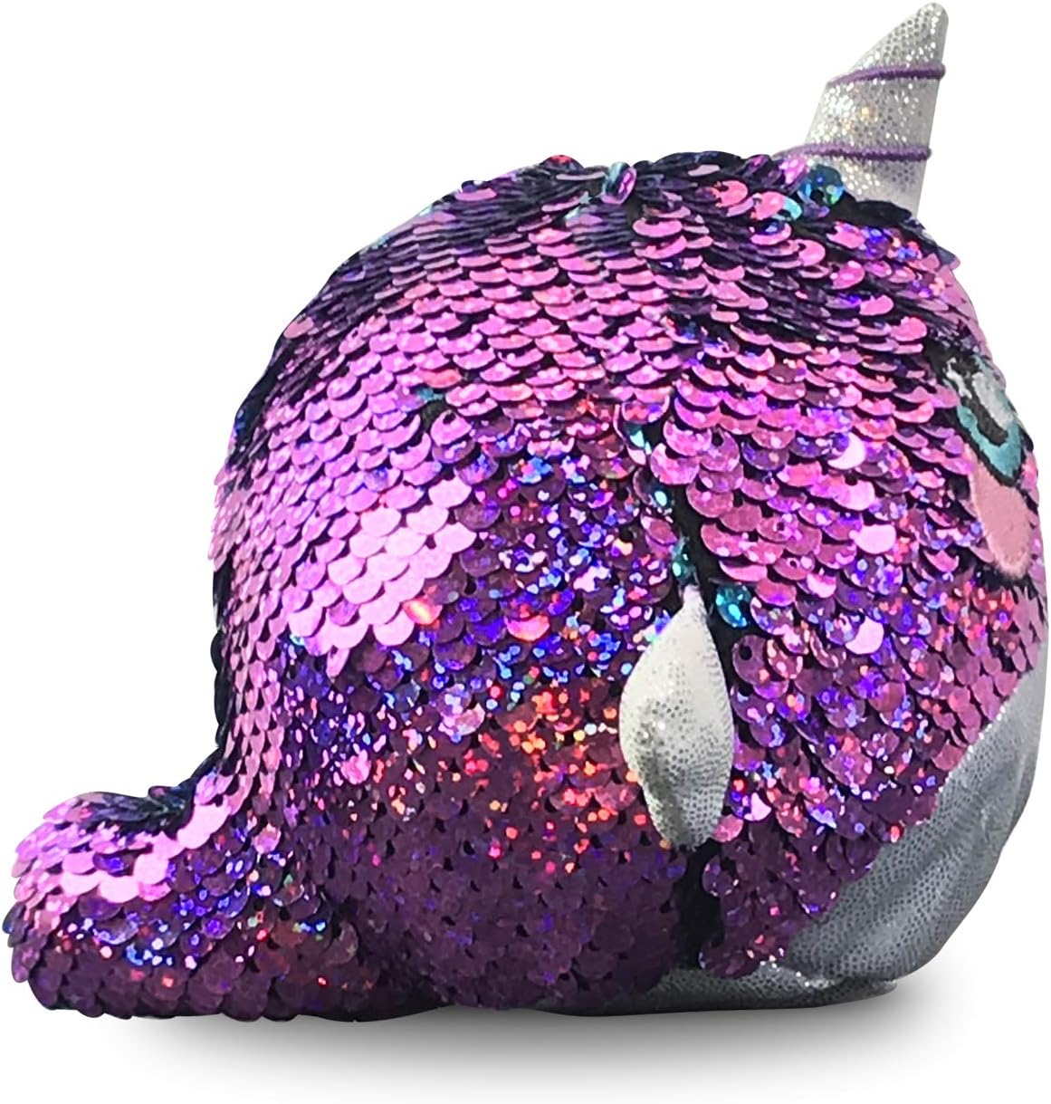 Beverly Hills Teddy Bear Squeezamals, Shelby Sparkle Narwhal, animales de peluche de espuma superblandos con lentejuelas de dos caras