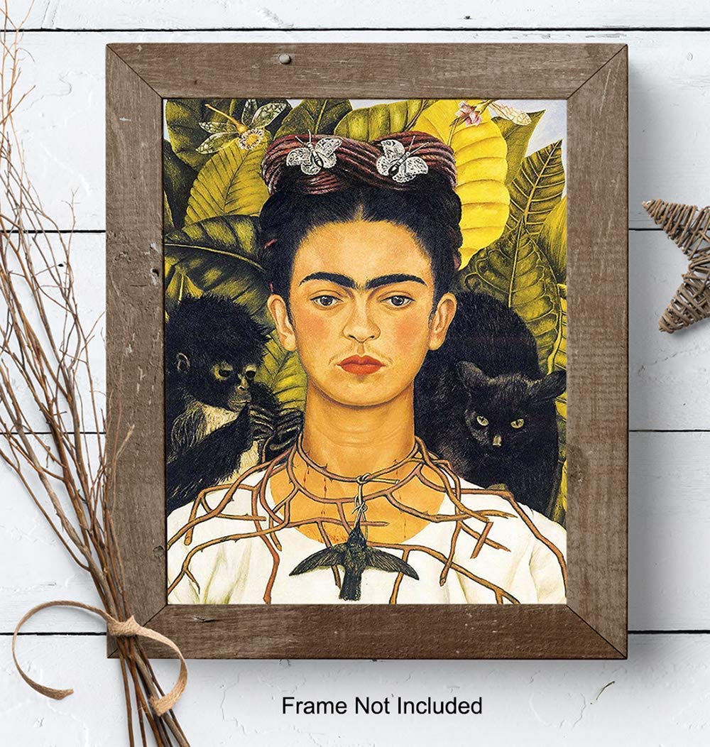 Poster – 8×10 Mexican Art Wall Decor Picture Print for Bedroom, Living Room, Home, Apartment – Gift for Women, Woman Artist – Monkey, Cat,
