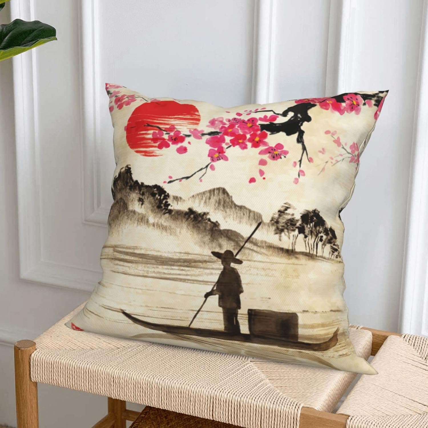 Juego de 4 fundas de almohada vintage japonesas de flor de ciruelo de 12 x 12 pulgadas, retro, tradicional, acuarela, primavera, cerezo, flores,