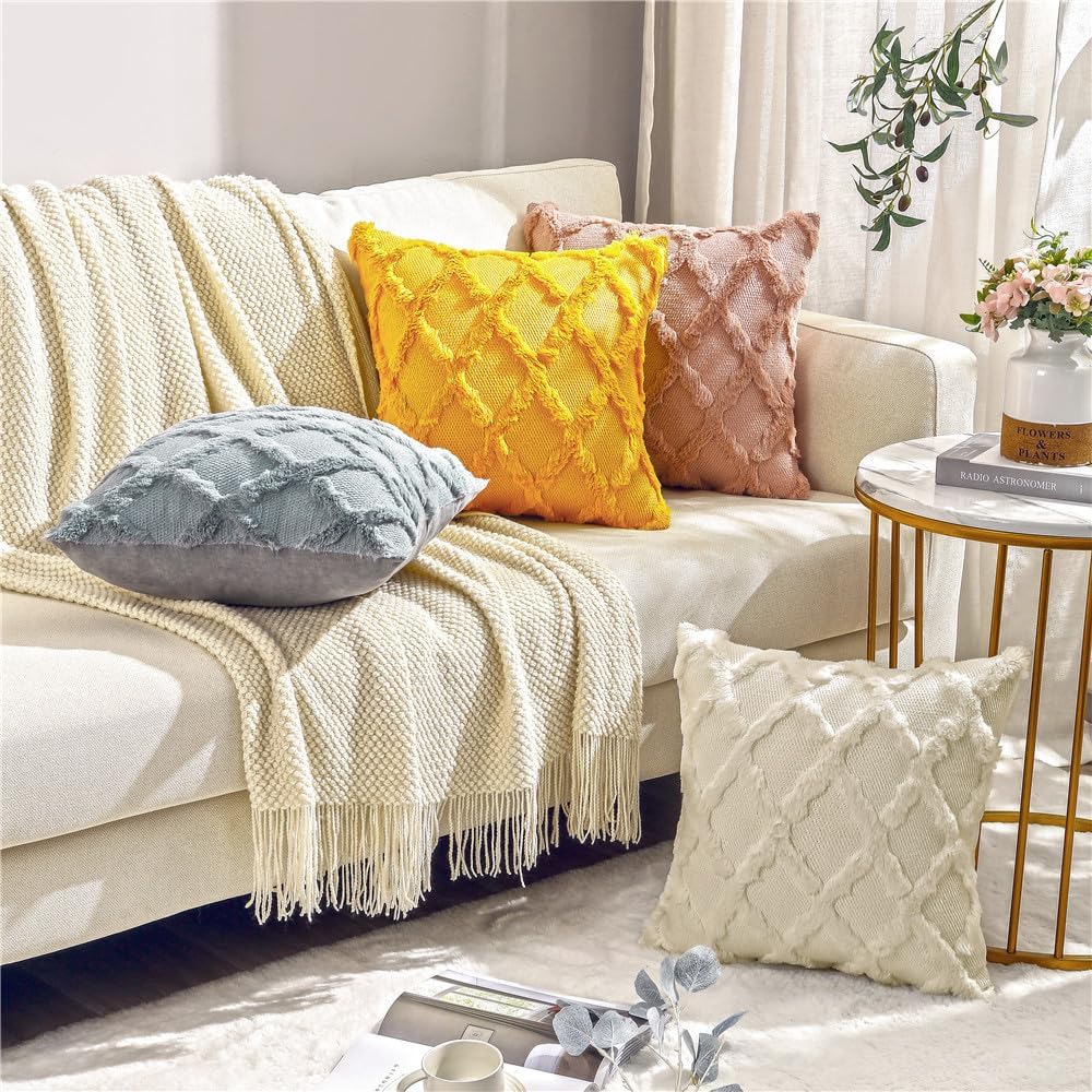 BVEED Juego de 2 fundas de cojín decorativas de 16 x 16 pulgadas, fundas de almohada decorativas de felpa suave y corta de lana sintética para sofá,