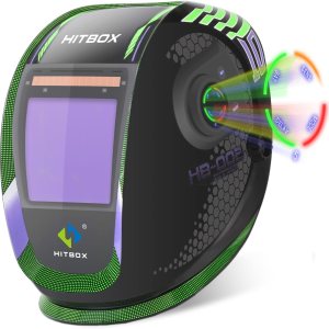 HITBOX Casco de soldadura de oscurecimiento automático, 3.94 x 3.74 pulgadas, visión súper grande, capilla de soldadura de color real, 4 sensores de HITBOX Casco de soldadura de oscurecimiento automático, 3.94 x 3.74 pulgadas, visión súper grande, capilla de soldadura de color real, 4 sensores de