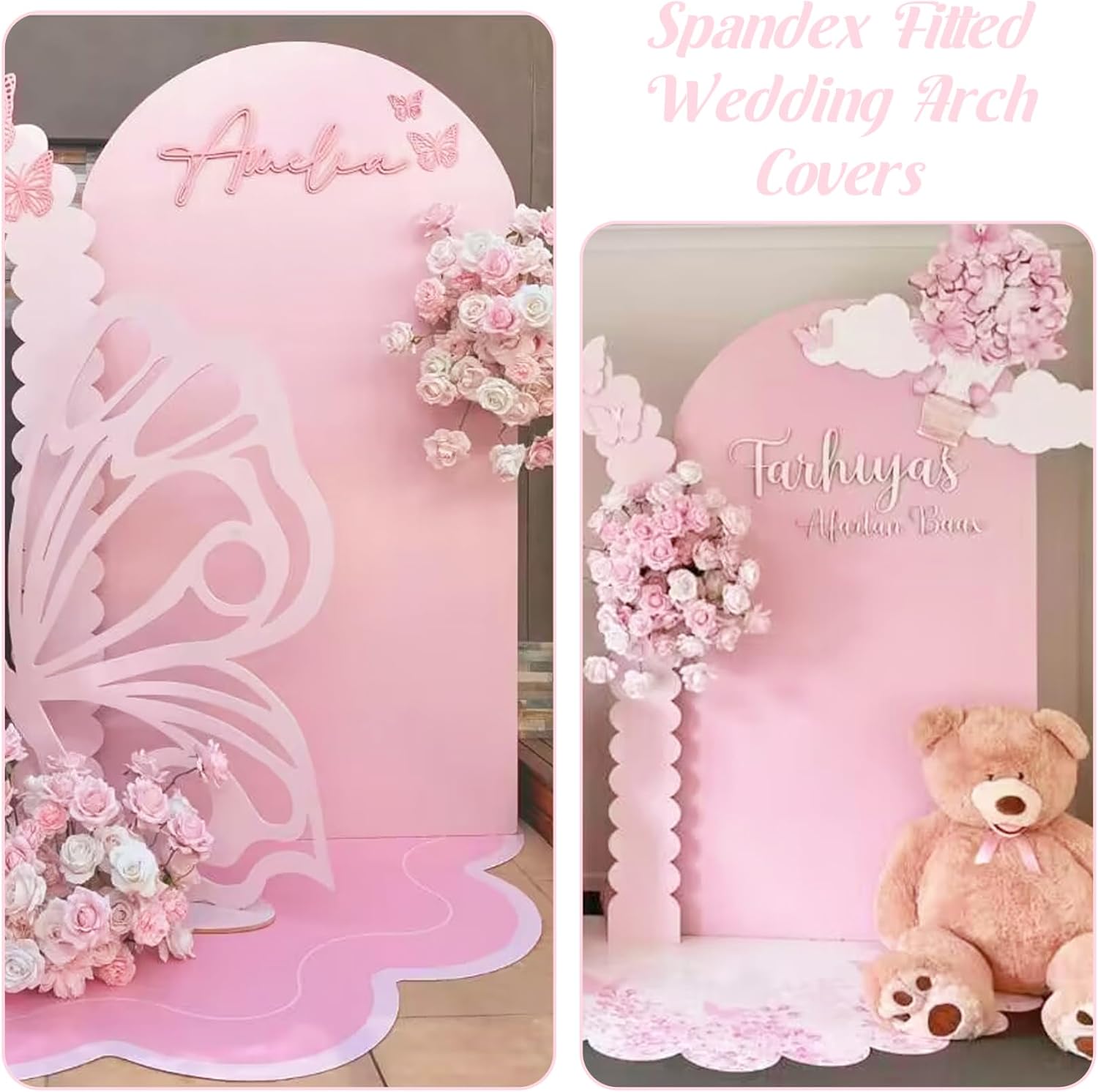 Cubierta de arco de boda ajustable de elastano de 7.2 pies, cubierta de fondo de arco rosa con parte superior redonda para boda, fiesta de