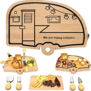 Juego de tabla de quesos y cuchillos plegables de bambú, tabla de cortar de queso, regalos de cumpleaños para mamá, papá, regalos de inauguración Juego de tabla de quesos y cuchillos plegables de bambú, tabla de cortar de queso, regalos de cumpleaños para mamá, papá, regalos de inauguración