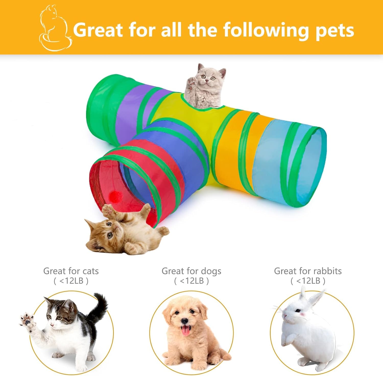 Alicedreamsky Túnel para gatos, tubo plegable con 1 pelota de juego, túneles de gato de 3 vías para gatos de interior, cachorros, gatitos, gatitos,