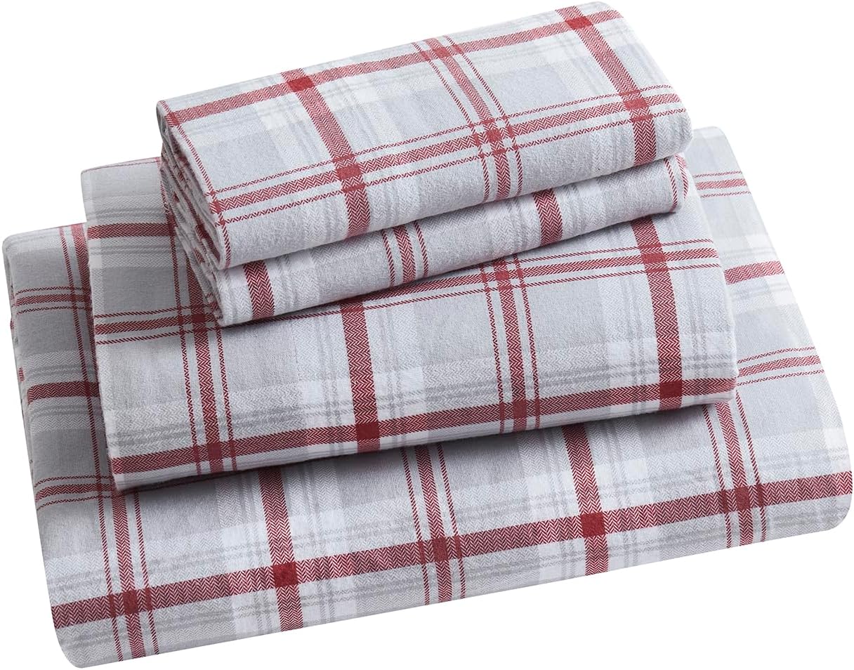 Bearpaw – Sábanas matrimoniales, ropa de cama de franela de algodón de 4 piezas con fundas de almohada a juego, cepillo para mayor suavidad,