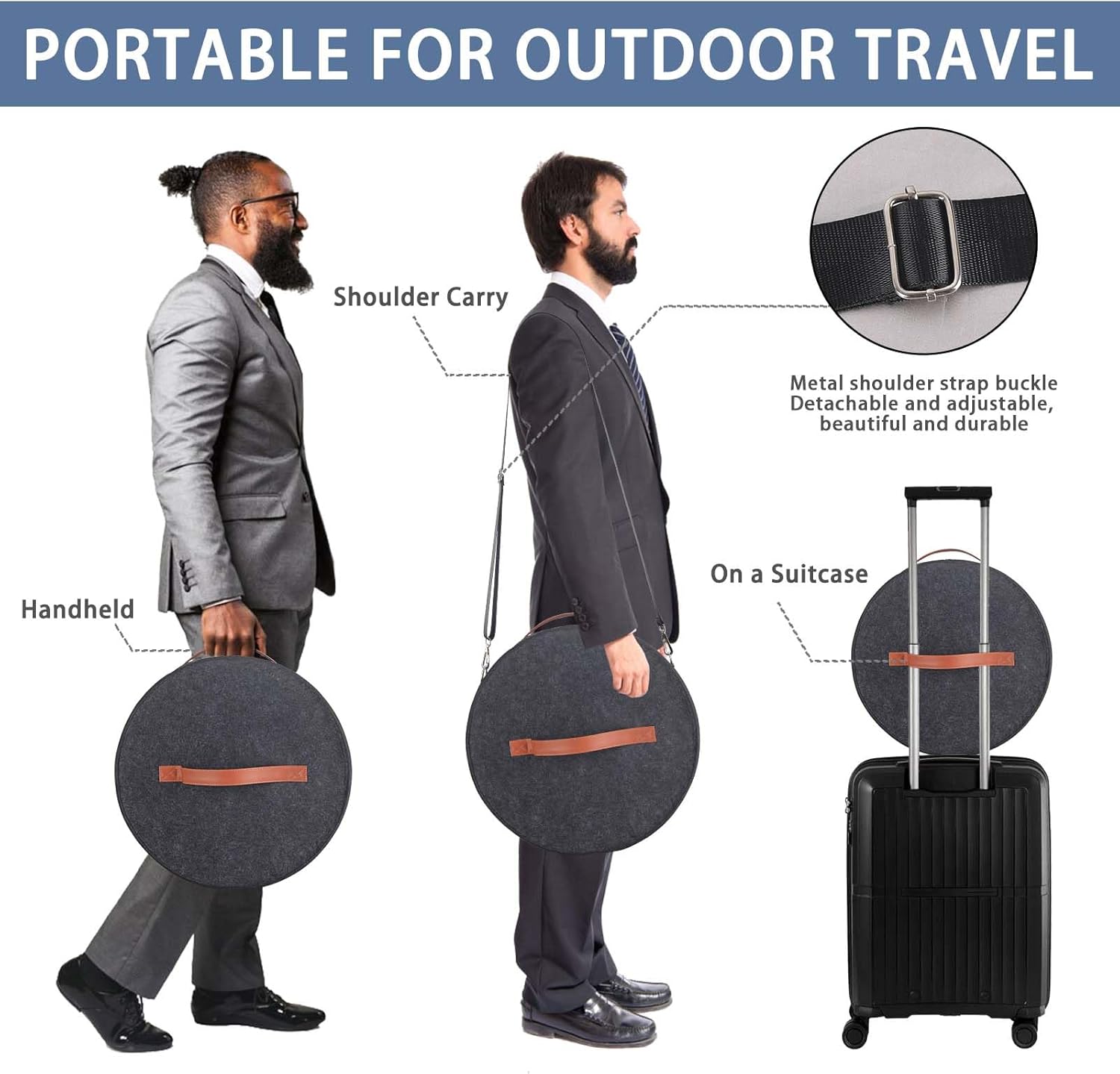 Caja para sombreros con 4 varillas estabilizadoras para mayor apoyo, organizador de sombreros redondos con tapa, ideal para viajes, almacenamiento