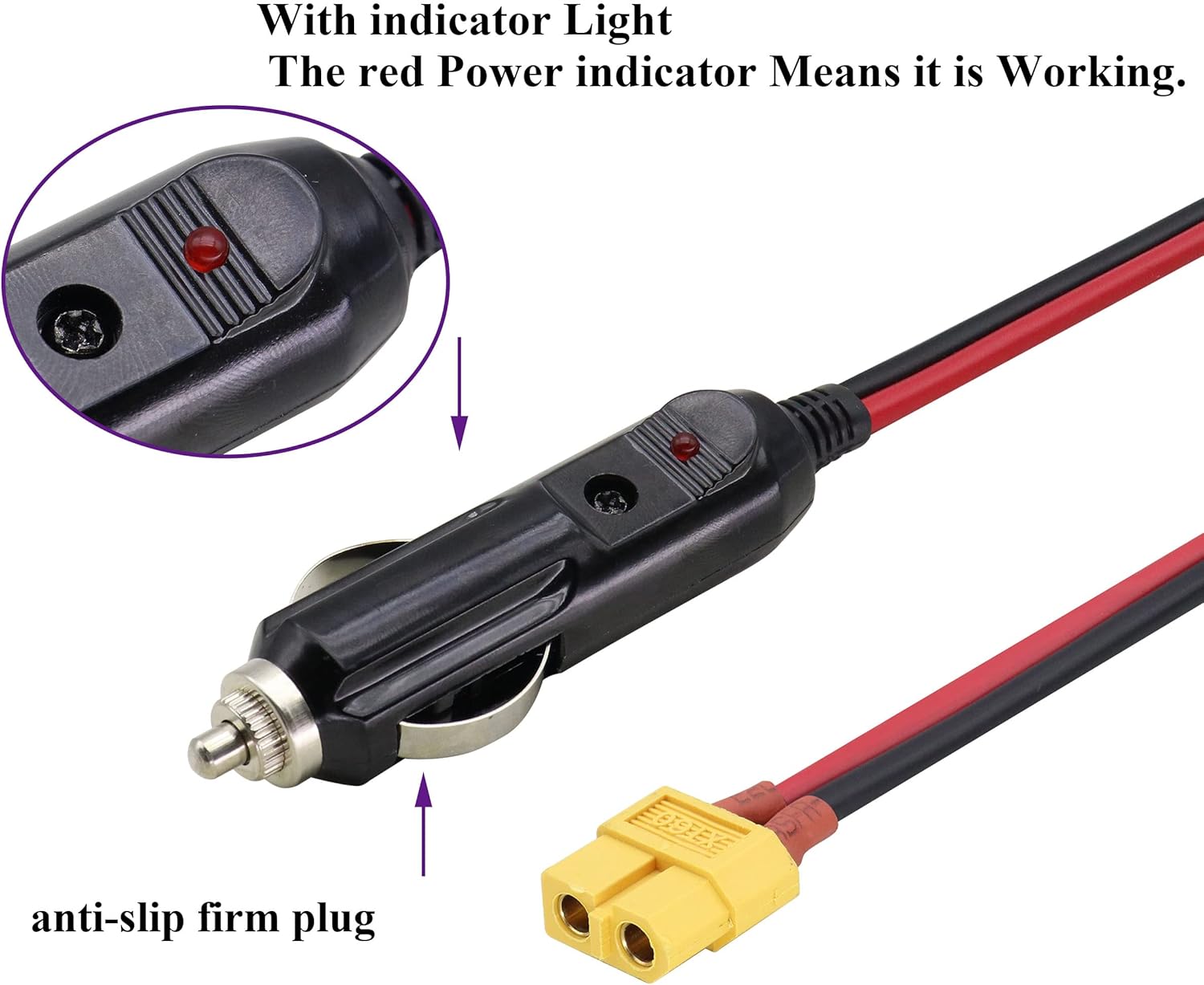 AOTOKK – Cable adaptador XT60 para encendedor de cigarrillos, 16 AWG XT60 hembra a encendedor de cigarrillos, cable de carga macho para dispositivo