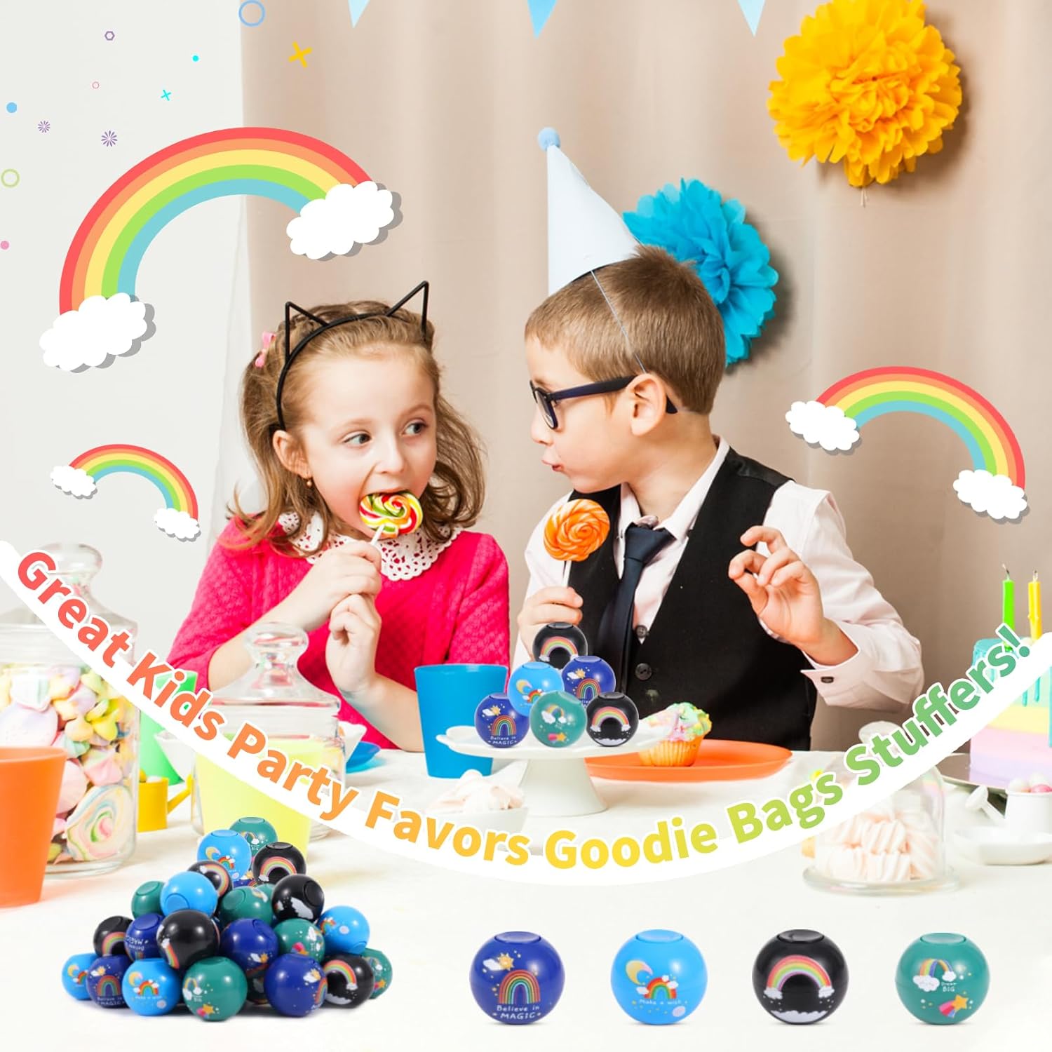 SCIONE Paquete de 36 recuerdos de fiesta arcoíris para niños de 4 a 8 a 12 años, regalos de fiesta para niños, bolsas de regalo, bolsas de regalo de