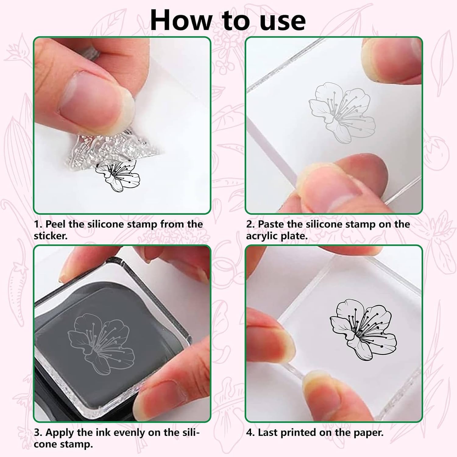 CRASPIRE Sello de goma transparente con diseño de flores de cerezo y plantas retro, sello de silicona transparente Sakura para hacer diarios,