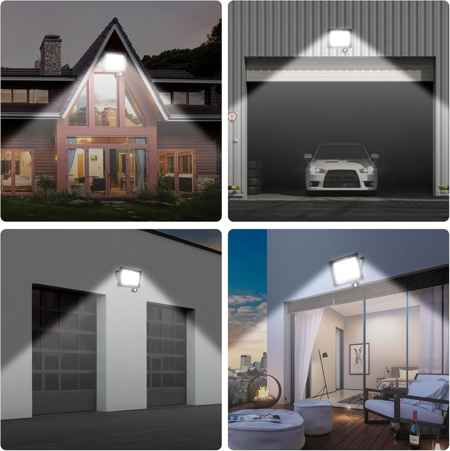 Paquete de 2 luces de inundación LED de 100 W, sensor de movimiento al aire libre, 10000 lm, 6500 K, luces de seguridad, movimiento al aire libre,