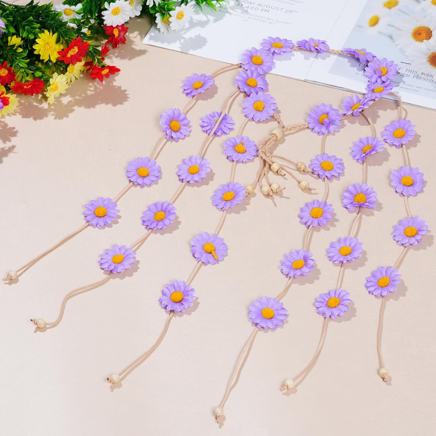 2 diademas de flores hippie corona floral verano girasol accesorios para el cabello para 70 s estilo bohemio disfraces