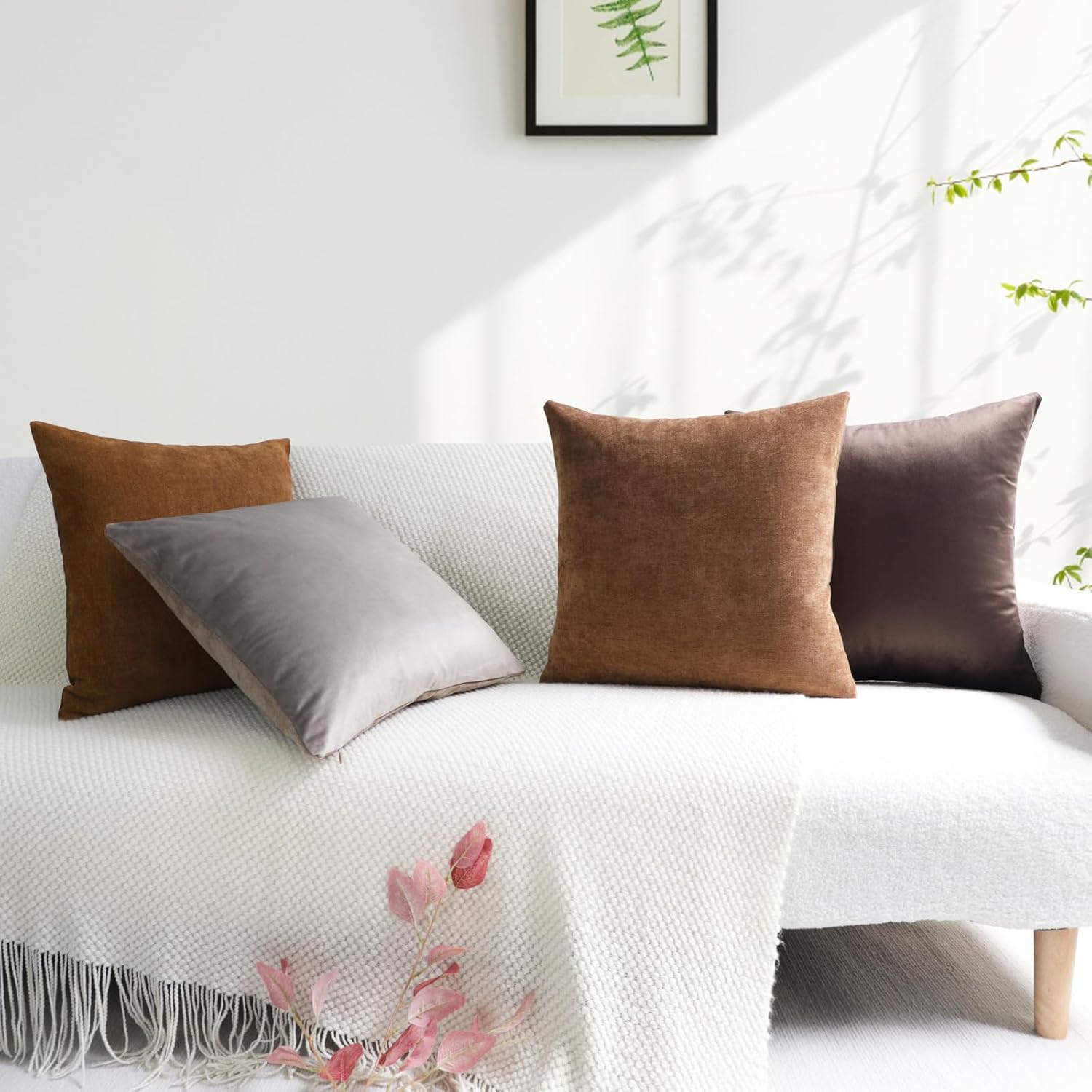 Juego de 4 fundas de almohada decorativas de terciopelo y felpilla con diseño de doble cara para sala de estar, sofá y dormitorio, decoración