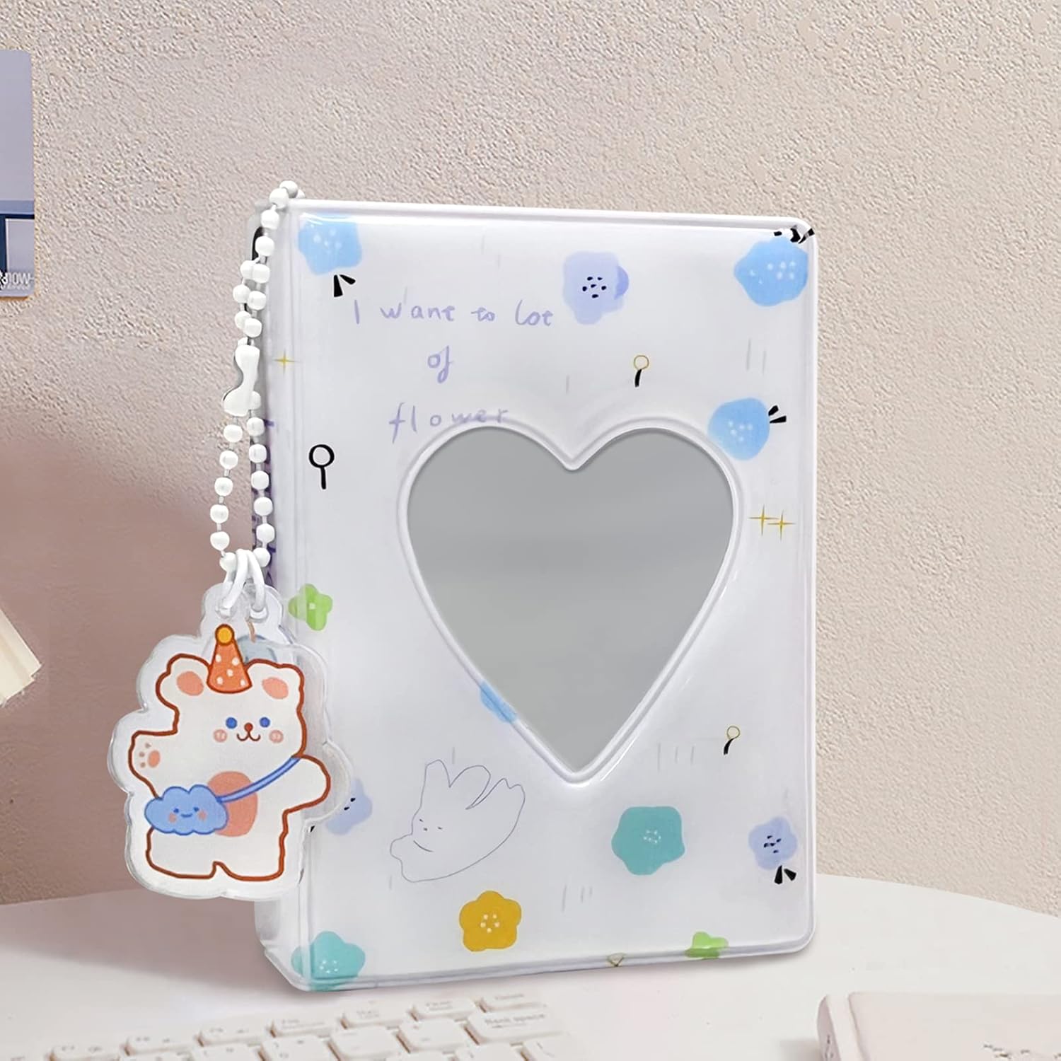 Portatarjetas para tarjetas de fotos, mini álbum de fotos, 40 bolsillos, 3 pulgadas, tarjetero con diseño de corazón, mini álbum hueco (blanco)