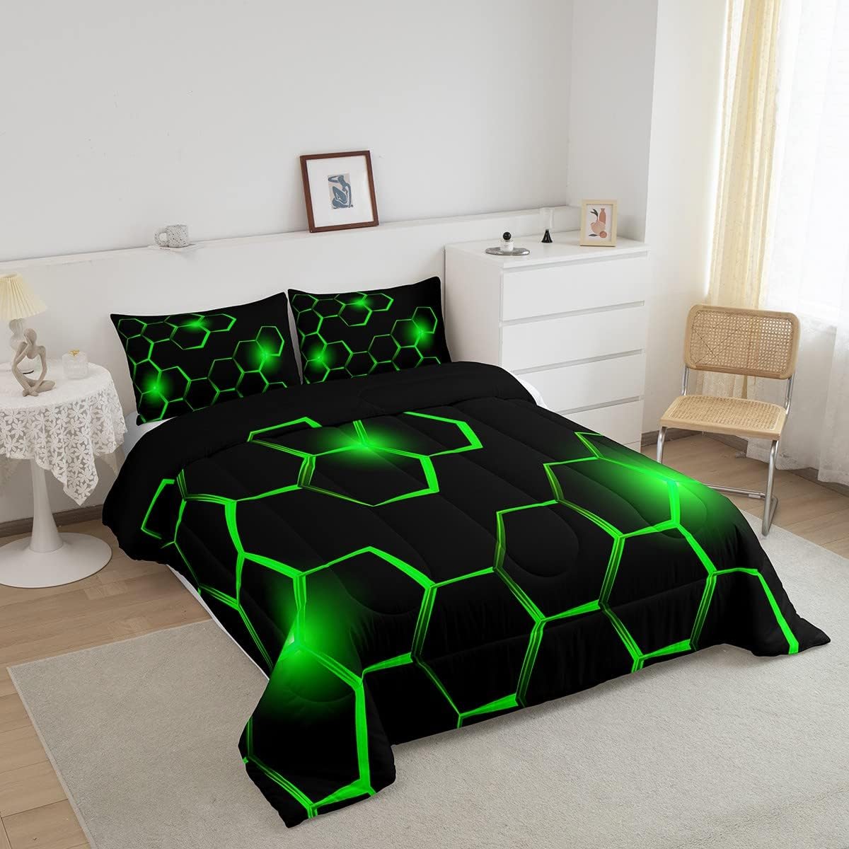 Juego de edredón de panal para niños, juego de ropa de cama hexagonal geométrica moderna para niños y adolescentes, decoración de dormitorio,