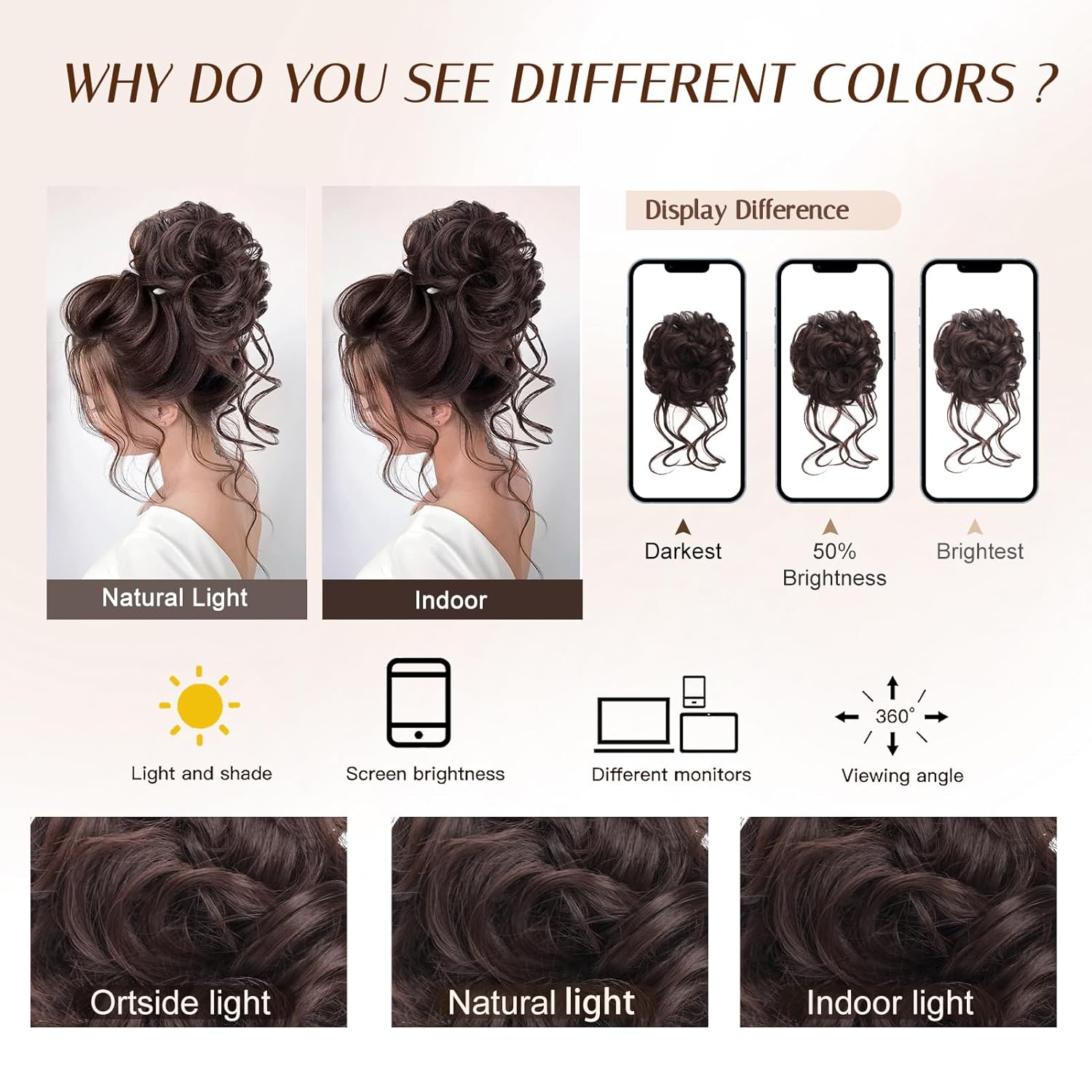 Extensiones de cabello con clip de moño desordenado para mujer, extensiones de cabello castaño con clip de garra para mujer, extensiones de cabello