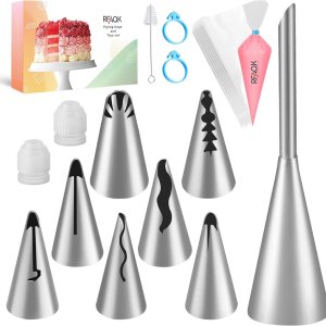 RFAQK Juego de bolsas de pastelería y puntas para principiantes, sin costuras, sin juntas, coreanascon volantes, para decoración de pasteles y RFAQK Juego de bolsas de pastelería y puntas para principiantes, sin costuras, sin juntas, coreanascon volantes, para decoración de pasteles y
