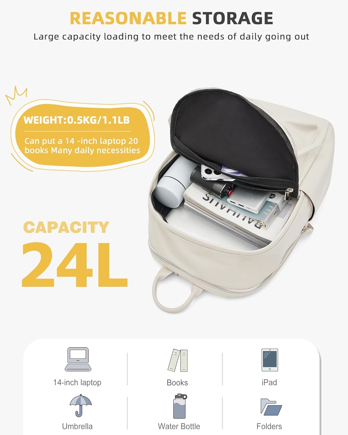 VECAVE Mochila ligera para mujeres y hombres, mochila casual de viaje para laptop, A1-beige-2, Mochila casual
