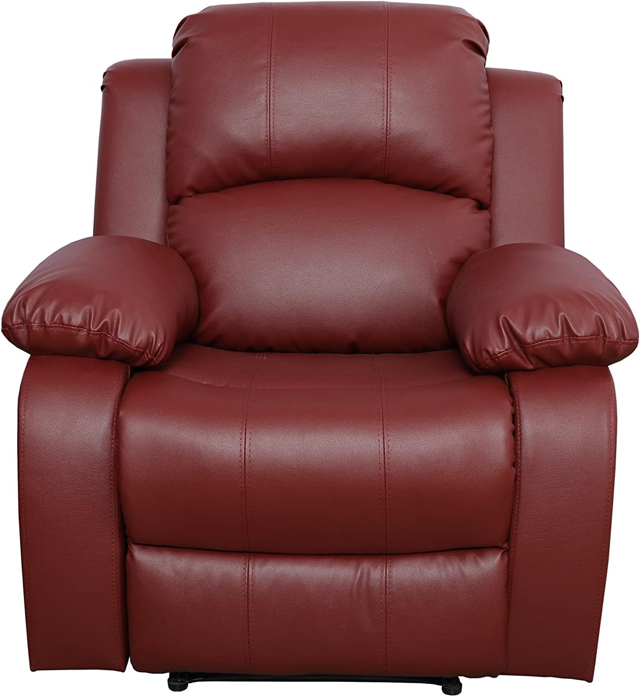 GS28XX – Juego de sofá reclinable de 3 piezas, tapicería de cuero regenerado, manual con mesa desplegable y consola central (rojo, 3 piezas)