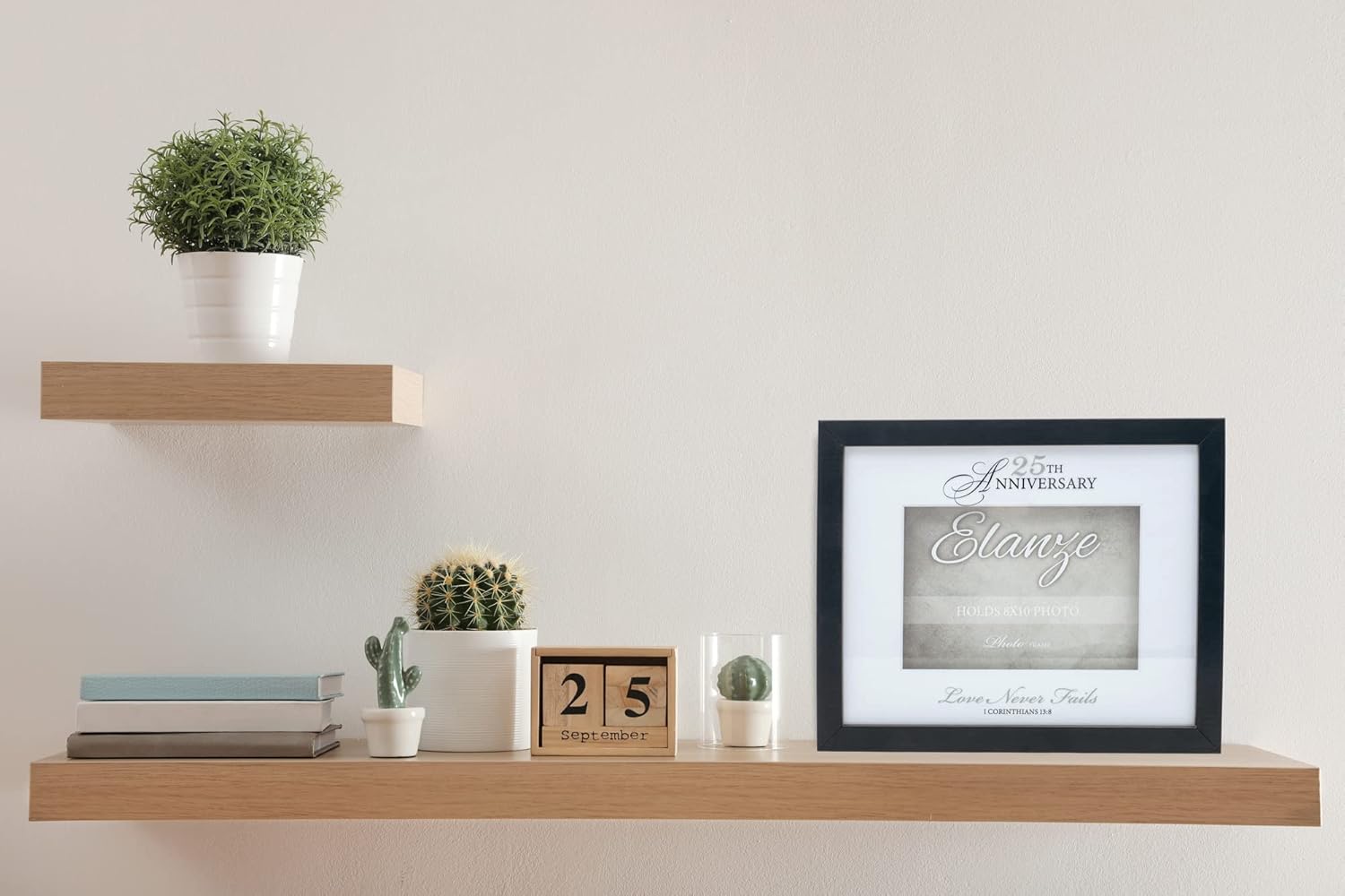 Elanze Designs 25th Anniversary Love Never Fails – Marco de fotos de madera negra (8 x 10 pulgadas)