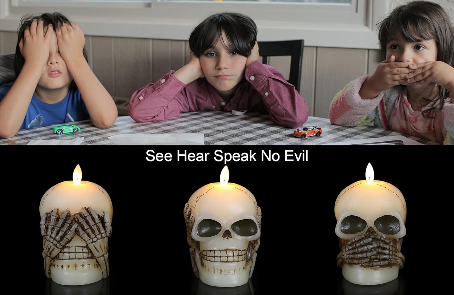 Wondise Velas parpadeantes sin llama de Halloween con control remoto y temporizador, juego de 3 velas LED de cera real que funcionan con pilas con
