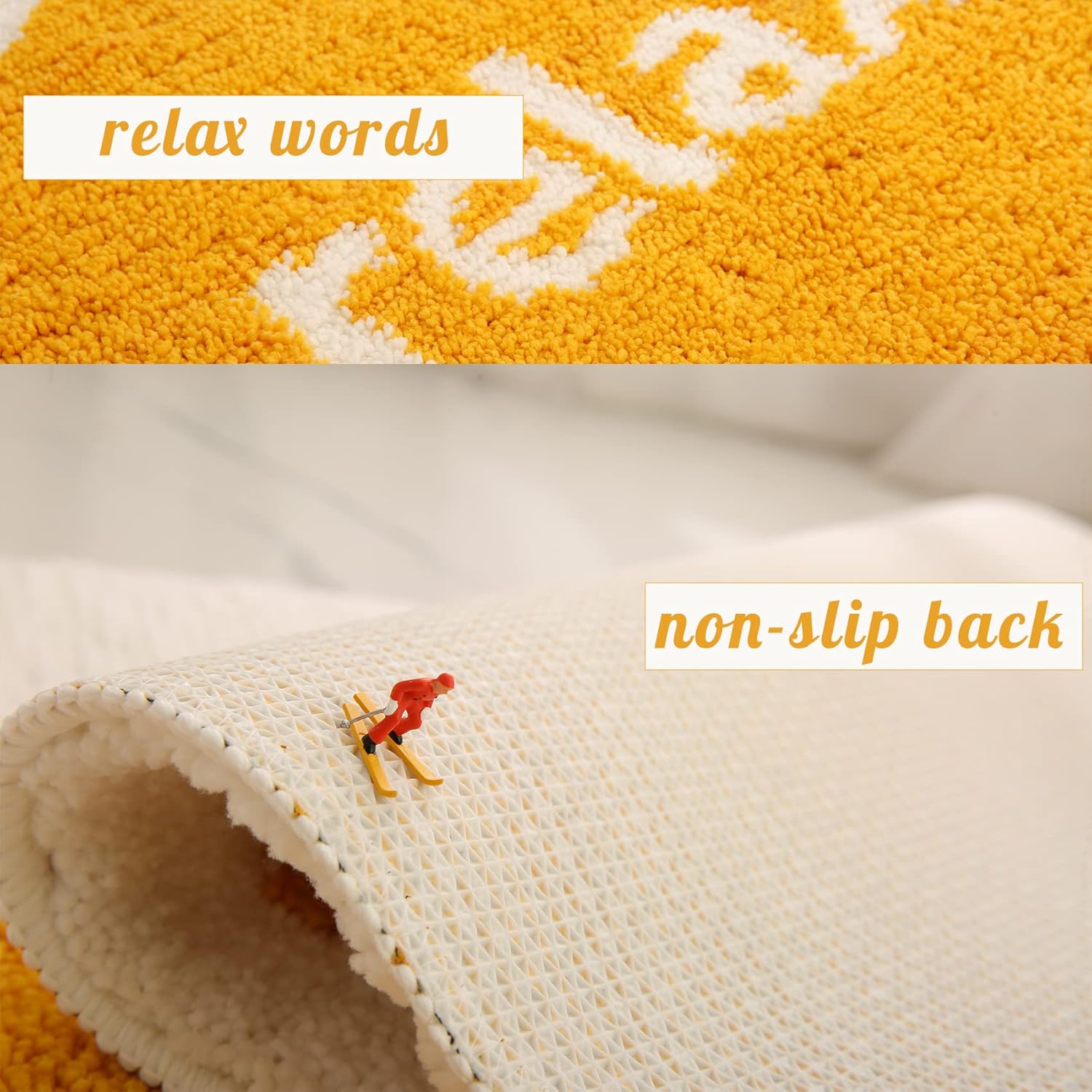 ERRLANER Alfombra de baño ovalada antideslizante con letras divertidas para relajarse, alfombra de baño de microfibra para inodorobañera
