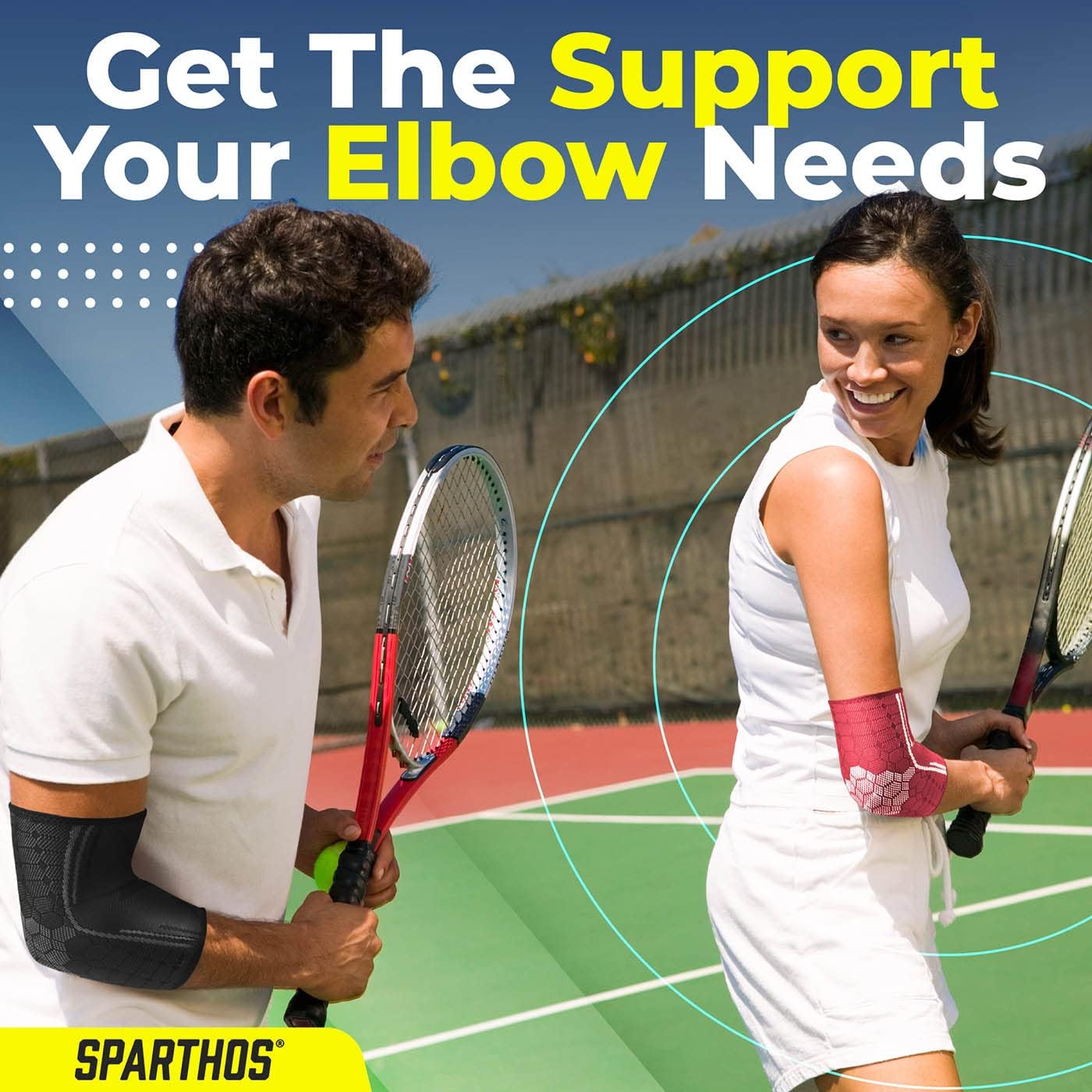 Sparthos – Par de coderas de compresión, para tenis y golf, para hombre y mujer, fabricadas con una innovadora mezcla elástica transpirable