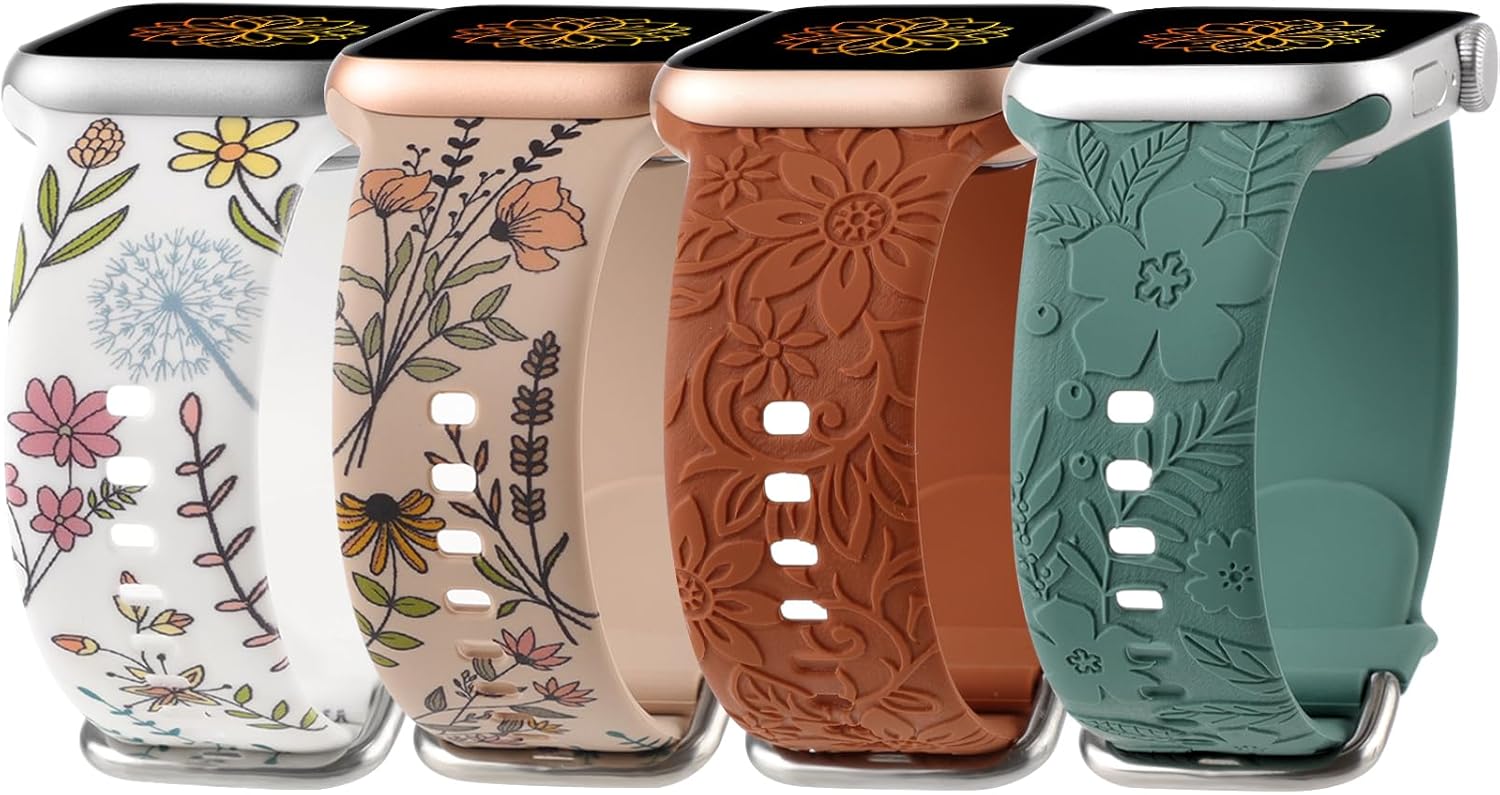 Correas con estampado de flores compatibles con Apple Watch Band de 1.575 pulgadas, 1.614 pulgadas, 1.496 pulgadas, 1.654 pulgadas, 1.732 pulgadas,