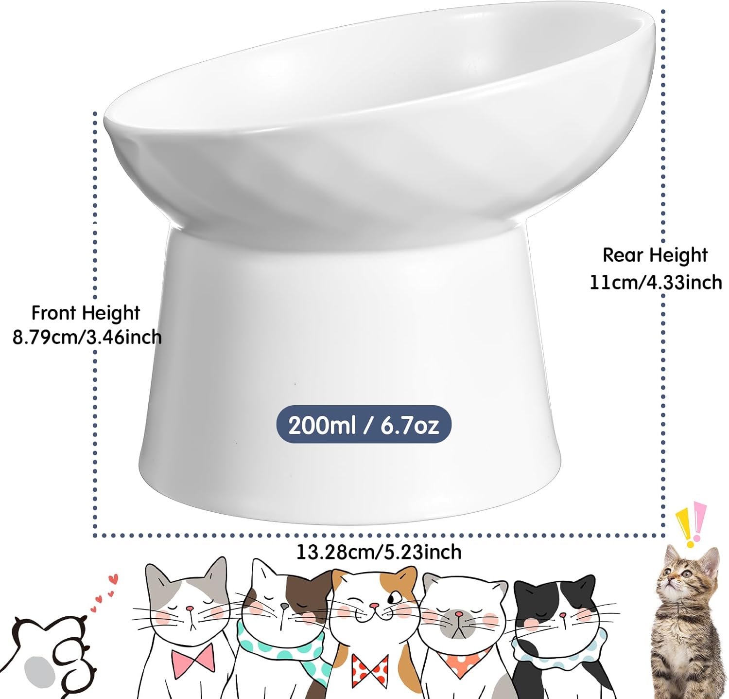 Cuencos elevados de cerámica para gatos de 4 piezas, cuencos inclinados para comida para gatos, sin estrés, fatiga de bigotes, prevención de