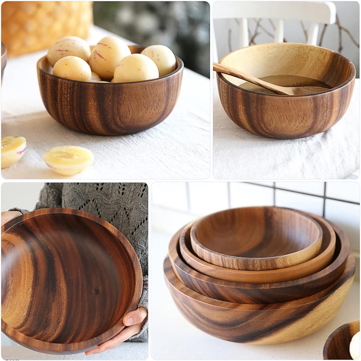 Cabilock Ensaladera de madera recipiente de postre contenedor de almacenamiento titular de madera ensaladera tazón de ensalada 20X7.5CM
