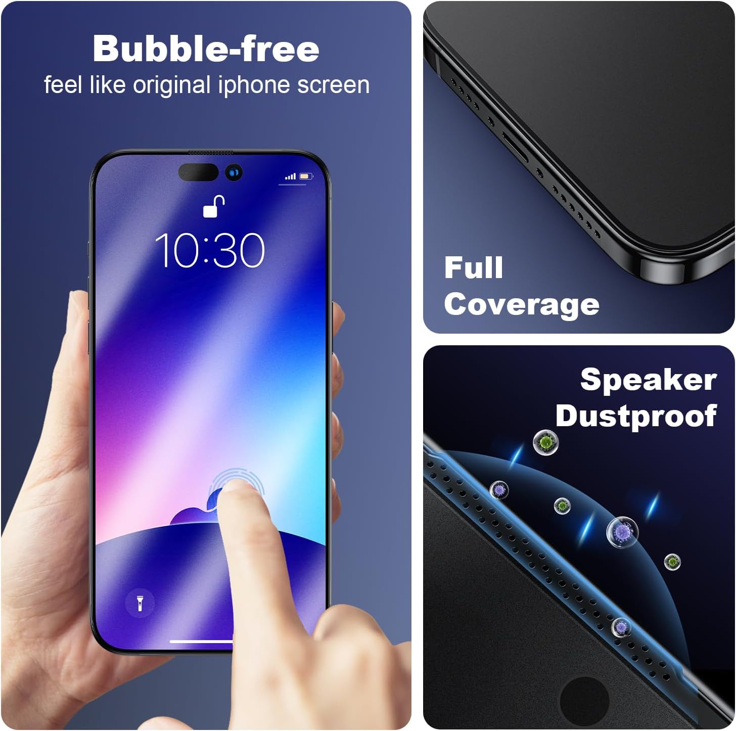 WSKEN Protector de pantalla mate para iPhone 15 Pro Max, eliminación automática de polvo Antideslumbrante, sin huellas dactilares, cobertura
