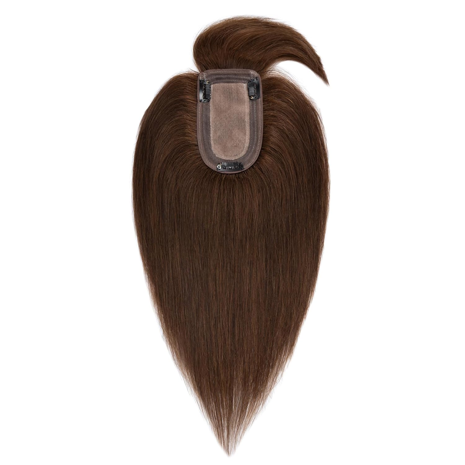 Toppers para el cabello para mujer, cabello humano real con flequillo, base de seda, 150 % de densidad, extensiones de cabello con clip, piezas de