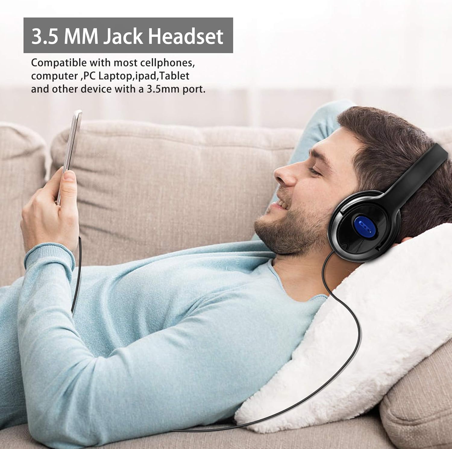 Auriculares de computadora de 0.138 in con micrófono, auriculares de oficina de ajuste cómodo con control de volumen en línea, auriculares sobre la