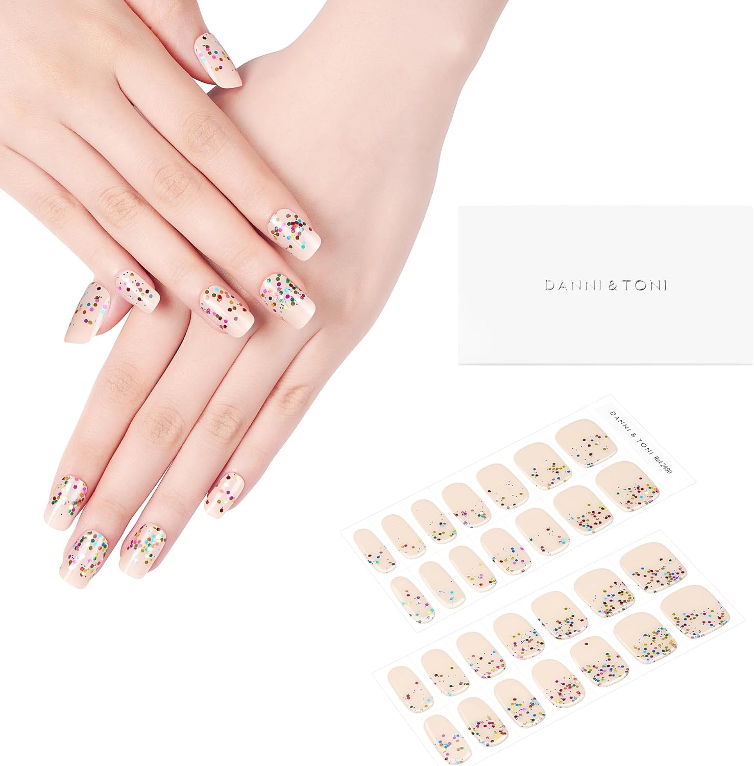 DANNI & TONI Tiras de uñas de gel semicuradas multicolores brillantes (seductores), calcomanías de gel nude para uñas, envolturas de uñas