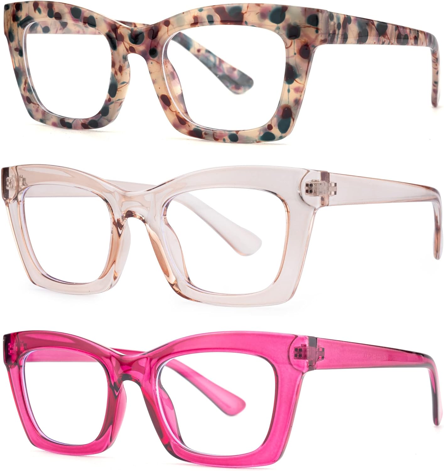 Bullabulling – Paquete de 3 lentes de lectura, diseño cuadrado con bisagras de resorte, estilo Oprah, con bloqueo de luz azul, para mujeres y hombres