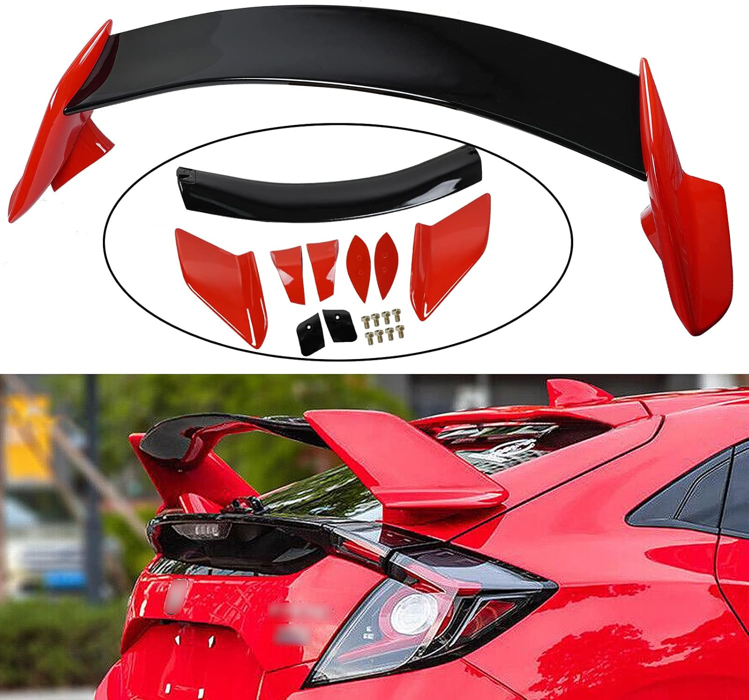 ZXMT Hatchback 2 tonos rojo negro tipo R estilo alerón necesita montaje simple para 2016 2017 2018 2019 2020 2021