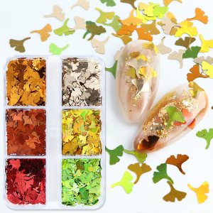 Acción de Gracias, otoño, 3D, Ginkgo Biloba, lentejuelas con purpurina, 6 colores mezclados de hojas de otoño con purpurina para uñas de otoño para Acción de Gracias, otoño, 3D, Ginkgo Biloba, lentejuelas con purpurina, 6 colores mezclados de hojas de otoño con purpurina para uñas de otoño para
