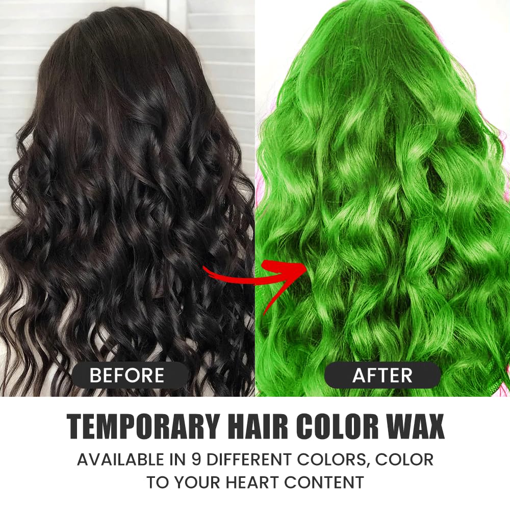 Cera temporal de color del cabello, cera de pintura para el cabello para colorear al instante, no grasa, lavable, cera de cabello verde para mujeres