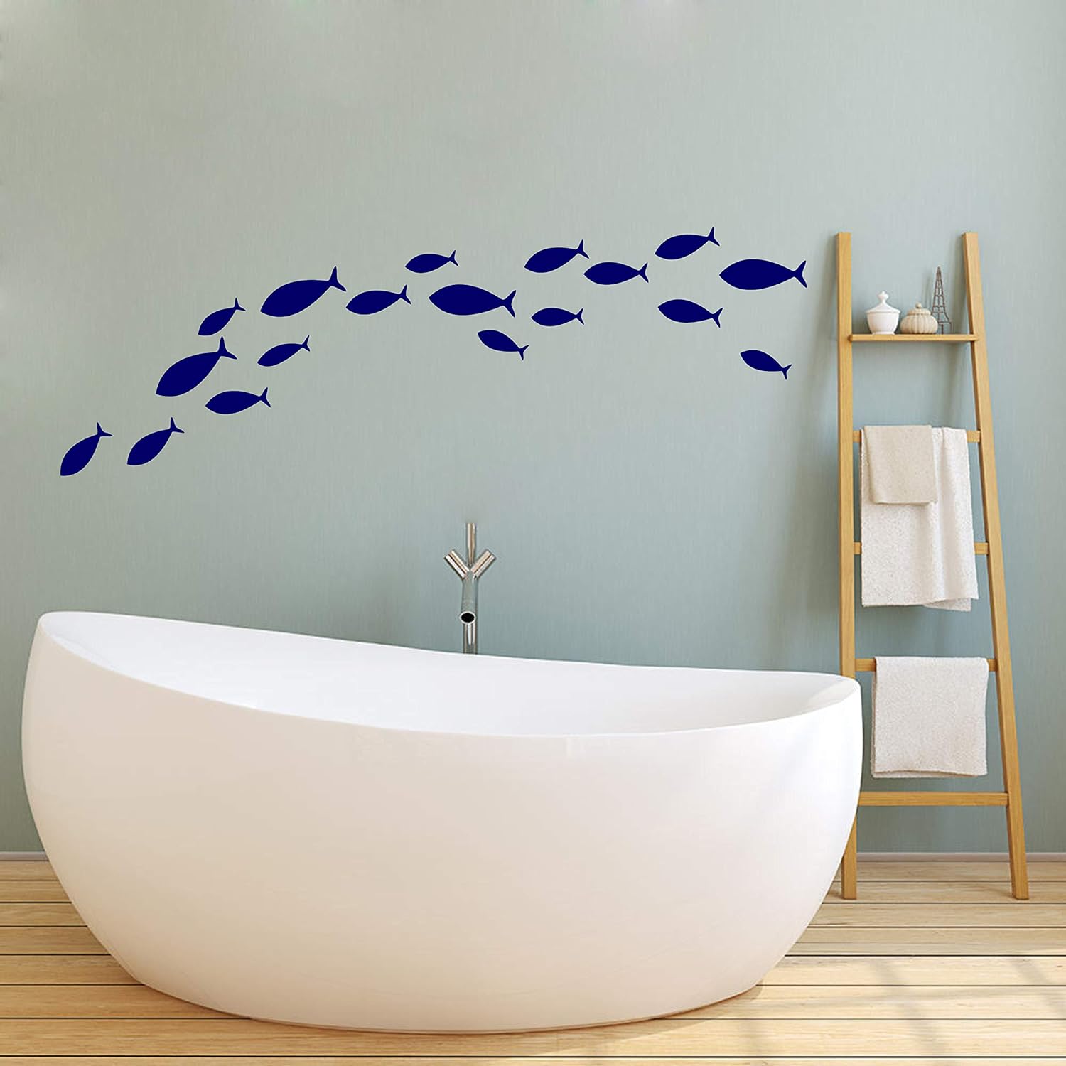 Juego de 77 calcomanías de pared de pez, calcomanías de vinilo extraíbles para niños, bebé, dormitorio, baño, guardería decoración A05 (azul)
